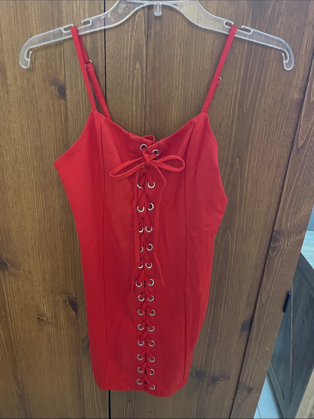 Forever 21 Red Lace-Up Spaghetti Strap Bodycon Dress
